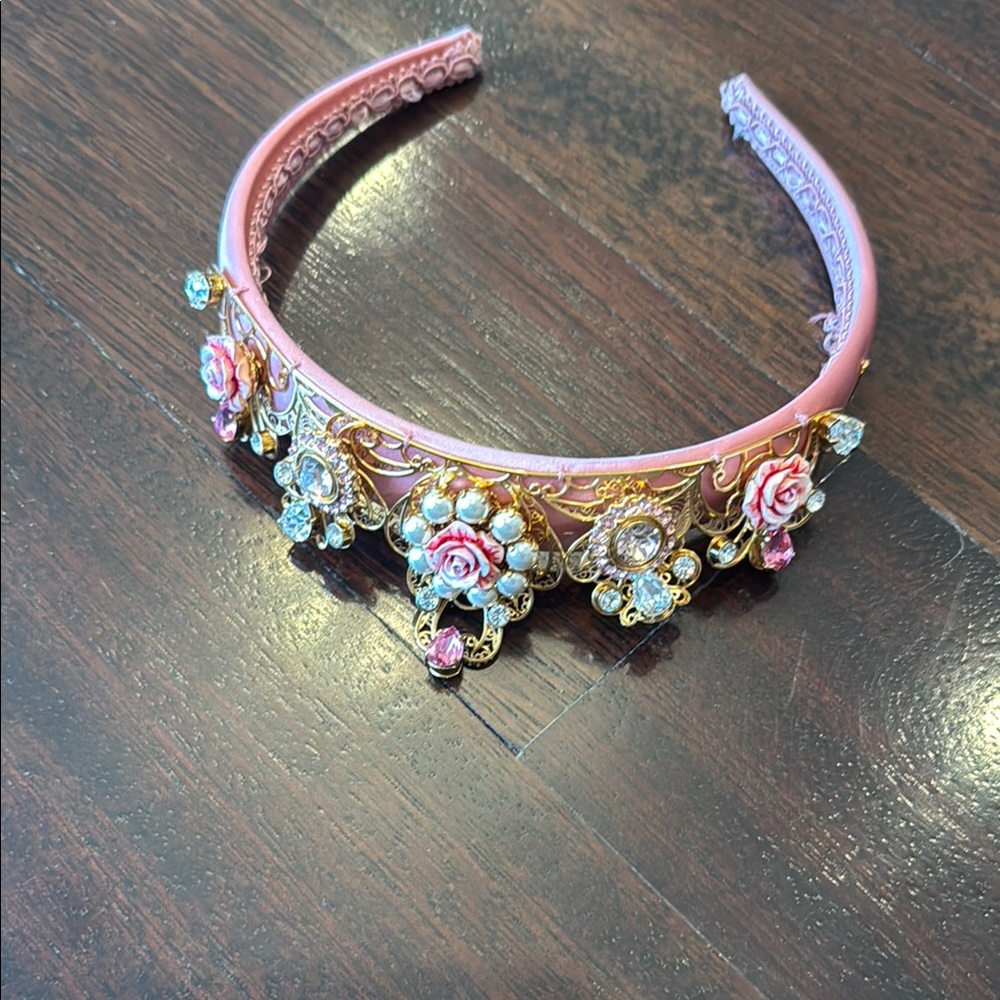 Floral Embellished Headband - Pink and Gold